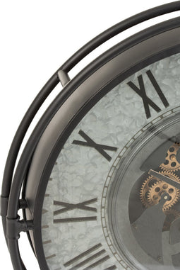 J-Line klok Omranding Romeinse Cijfers - metaal - grijs/zwart/goud - Ø 10 cm - woonaccessoires