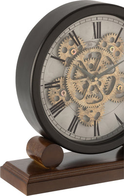 J-Line klok op voet - hout - goud/zwart - Ø 35 cm - woonaccessoires