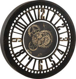 J-Line klok Rond Radars Spiegel - metaal/glas - zwart/goud - Ø 60.50 cm - woonaccessoires