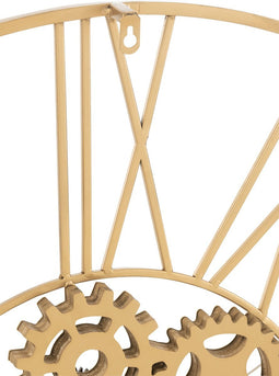 J-Line klok Rond Romeinse Cijfers Tandwielen - metaal - goud - Ø 80 cm