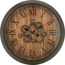 J-Line klok Rond Romeinse Cijfers Tandwielen - metaal - zwart - large - Ø 82 cm