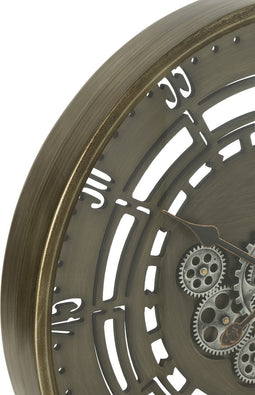 J-Line klok Rond Seconden Tandwielen - metaal - koper - small - Ø 60 cm