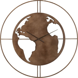 J-Line klok Wereldkaart Gaten - metaal - donkerbruin - large - Ø 90 cm