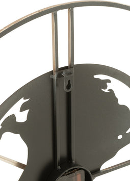 J-Line klok Wereldkaart Gaten - metaal - donkerbruin - small - Ø 60 cm