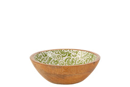 J-Line kom Patroon - hout - groen/wit - small