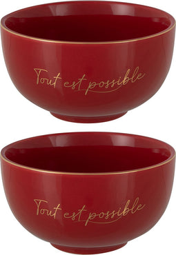 J-Line kom 'Tout Est Possible' - porselein - rood/goud - large - 2 stuks