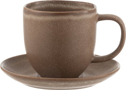 J-Line kopje + schoteltje Louise - keramiek - cognac - 6 stuks