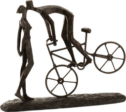 J-Line Koppel Kus Op Fiets decoratie - beeld & figuren - polyresin - donkerbruin - woonaccessoires