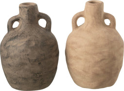 J-Line kruik - keramiek - taupe/bruin - small - 2 stuks