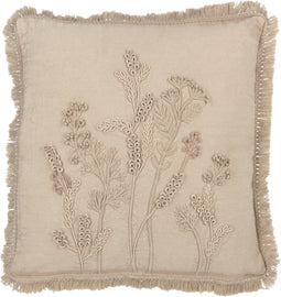 J-Line kussen Borduurwerk Bloemen + Franjes - katoen - beige