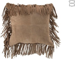 J-Line kussen Franjes Vierkant - leer - beige