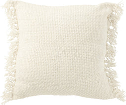 J-Line kussen Gewoven + Franjes - viscose/katoen - wit