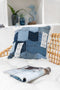 J-Line kussen Lapwerk - denim/katoen - blauw/wit