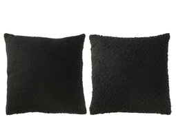 J-Line kussen Vierkant los/dicht - weven - katoen - zwart - 2 stuks