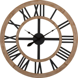 J-Line Landelijk Romeinse Cijfers Tandwielen klok - hout - naturel - Ø 90 cm - woonaccessoires