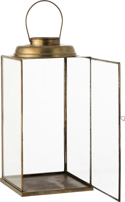 J-Line lantaarn Laag Antiek - glas/ijzer - brons - small