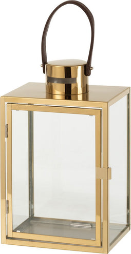 J-Line lantaarn rechthoek - metaal/glas - goud