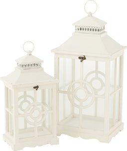 J-Line lantaarns Cirkels - hout - wit - 2 stuks