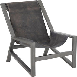 J-Line Loungestoel Leder Metaal Grijs 80 x 63 x 87