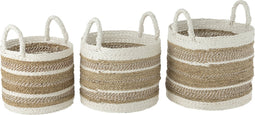 J-Line mand Caro - raffia - wit/naturel - 3 stuks