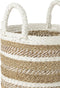 J-Line mand Caro - raffia - wit/naturel - 3 stuks