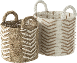 J-Line mand Chevron - jute - wit/naturel - 2 stuks