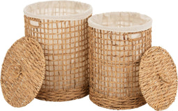 J-Line mand + deksel Was Waterhyacint - jute - naturel - 2 stuks