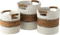 J-Line mand Laura Raffia - jute - wit/naturel - 3 stuks