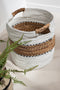 J-Line mand Laura Raffia - jute - wit/naturel - 3 stuks