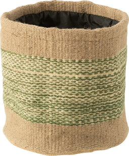 J-Line mand Rond + Band - jute - naturel/groen - large - 2 stuks