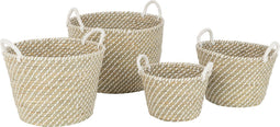 J-Line mand Rond Handvatten - jute - naturel/wit - 4 stuks