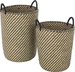 J-Line mand Rond Handvatten - jute - naturel/zwart - 2 stuks