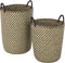 J-Line mand Rond Handvatten - jute - naturel/zwart - 2 stuks