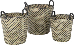 J-Line mand Rond Handvatten - jute - naturel/zwart - 3 stuks