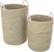J-Line mand Rond Handvatten - jute - wit/naturel - 2 stuks