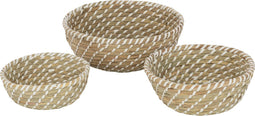 J-Line mand Rond - jute - naturel/wit - 3 stuks