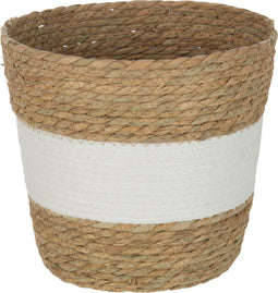 J-Line mand Rond Met Streep + Handvat - riet - naturel/wit