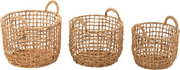 J-Line mand Rond Open Waterhyacint - jute - naturel - 3 stuks