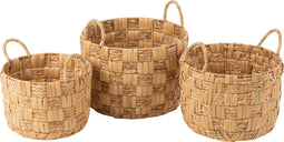 J-Line mand Rond Waterhyacint - jute - naturel - 3 stuks