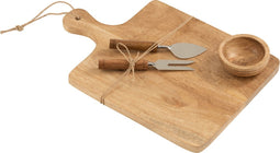 J-Line Mango kaasplank + mes + kom - hout - naturel - small - woonaccessoires