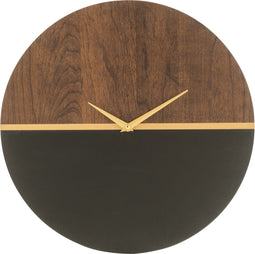 J-Line Middenlijn klok - kunststof - zwart & bruin - Ø 4 cm - woonaccessoires