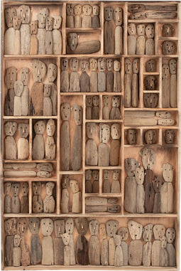 J-Line Muurdecoratie Familie Masks Vakjes Gerecycleerd Hout Naturel Large