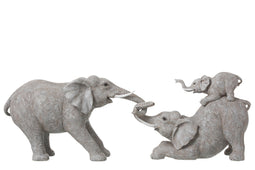 J-Line figuur Olifant &1 kind op de rug - polyresin - grijs
