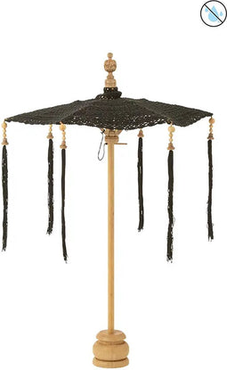 J-Line parasol Kwast + Voet - katoen - hout - zwart - small