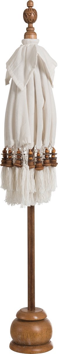 J-Line Parasol + Voet + Kwast - katoen/hout - wit/bruin - small