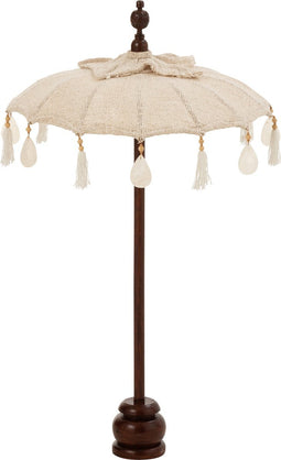 J-Line parasol + voet Kwastjes/Schelpen - hout - beige/donkerbruin - small