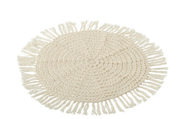 J-Line placemat rond geweven + franjes - polyester - beige