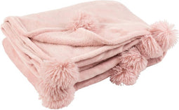 J-Line Plaid Pompom - fleece deken - polyester - babyroze - 170 x 130 cm - woonaccessoires