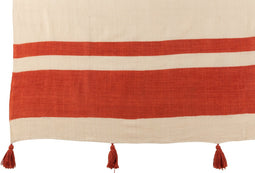 J-Line Plaid strand groeven - katoen - koraal - 185 x 135 cm - woonaccessoires