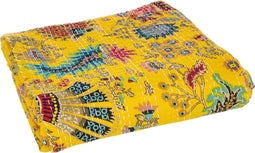 J-Line Plaid/Strand Mat Bloemen+Hechtingen Katoen Geel Large